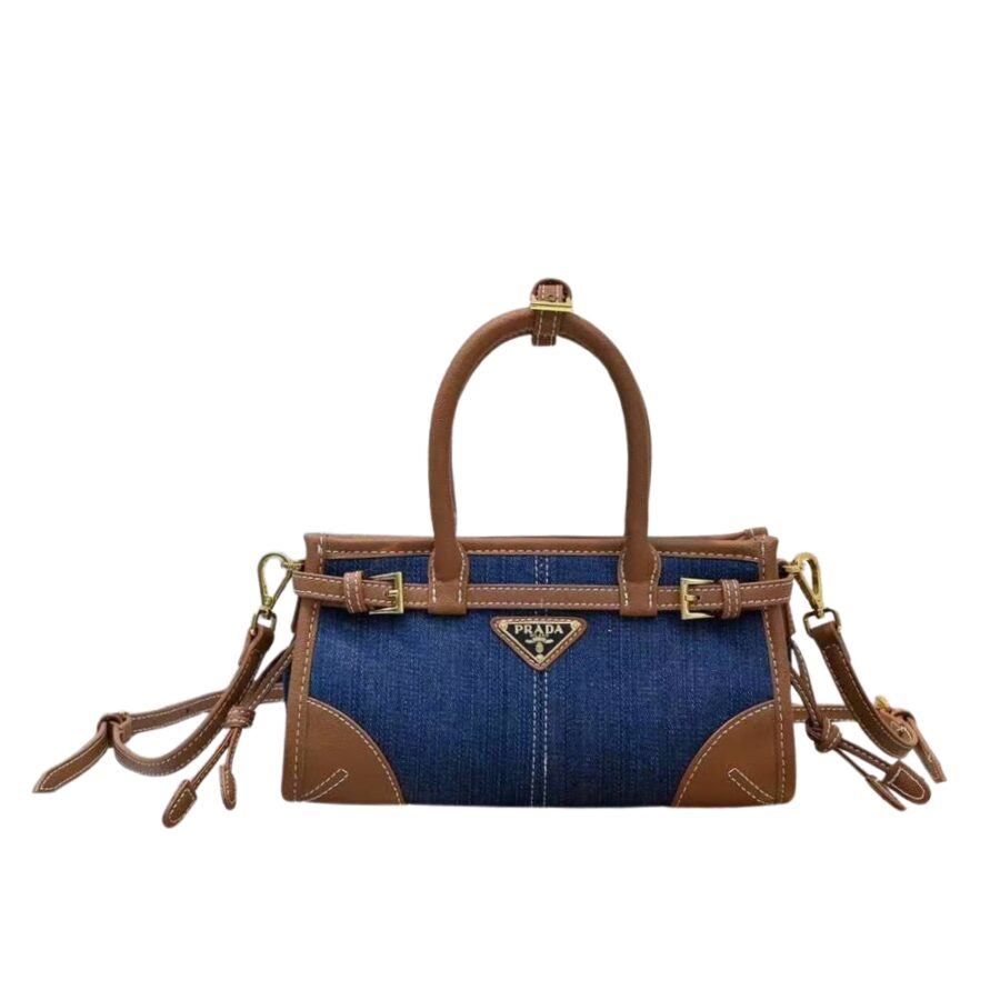 Prada Baby Bonnie Handbag Denim Blue 23Cm