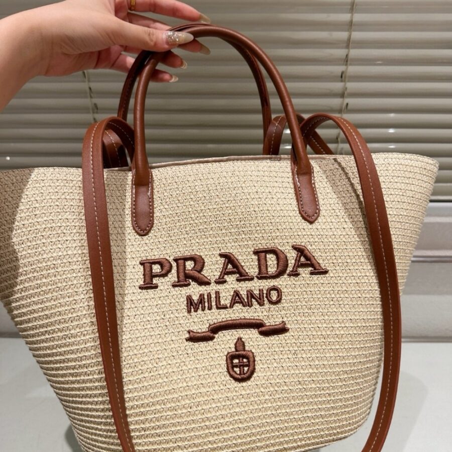 Alternative view of Prada Large Raffia And Leather Shopping Bag 25Cm 1Bg470 2Cxq F0A5T V Goo