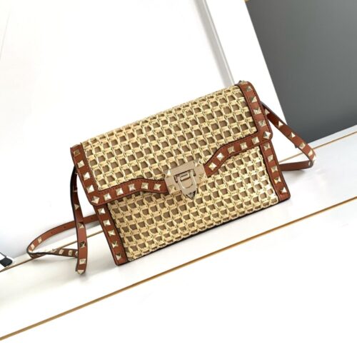 Alternative view of Valentino Garavani Rockstud Small Raffia Shoulder Bag Natural 22Cm