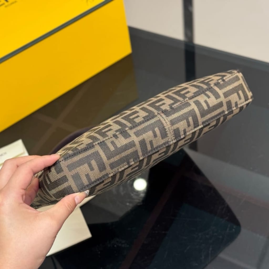 Fendi Zucca Baguette Canvas Leather Shoulder Bag Dark Brown 30cm - Image 6