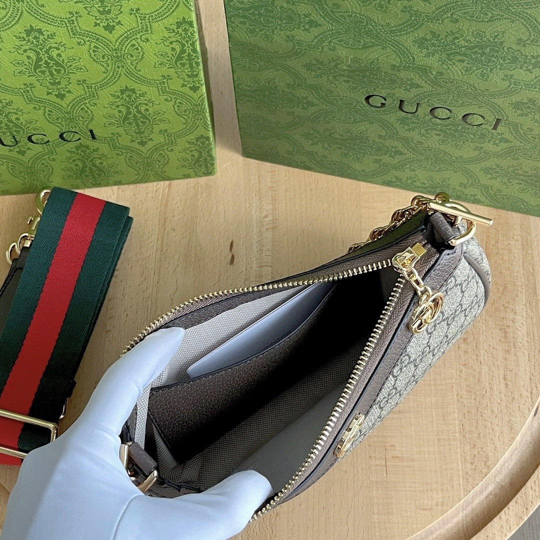 Gucci Ophidia Small Shoulder Bag Beige And Dark Brown 25Cm 735132 FABLE 9442 - Image 9