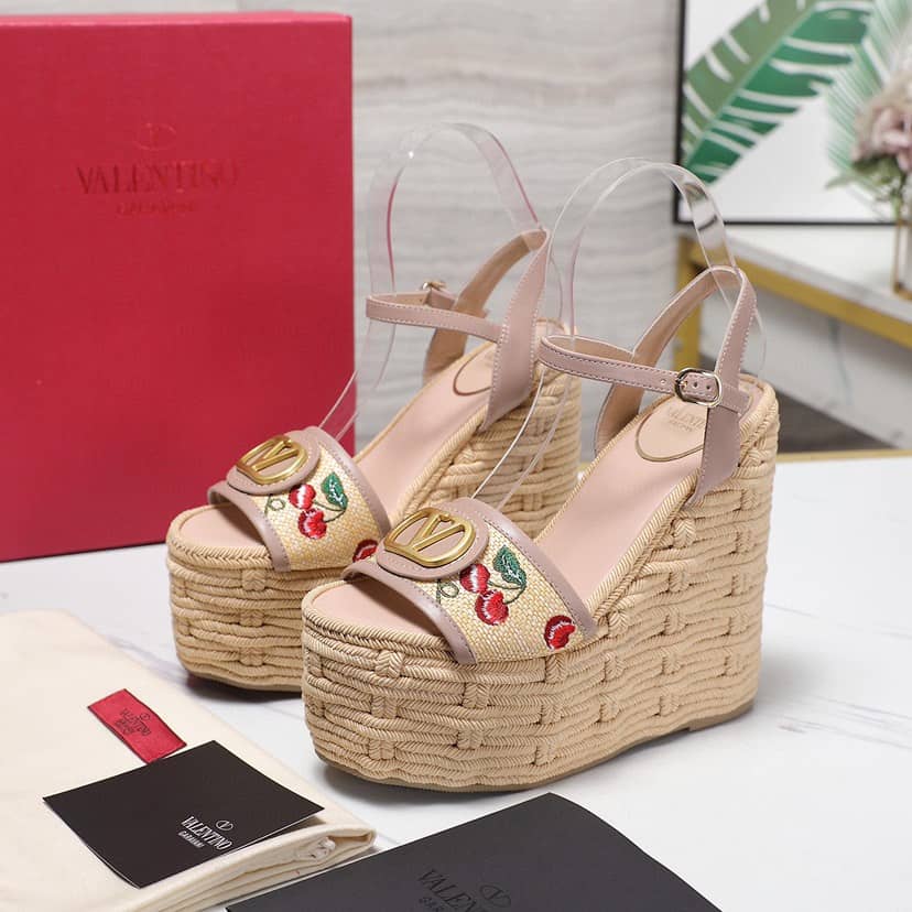 Alternative view of Valentino Garavani Natural Logo Wedges Sandal Beige 6W0S0Ly9Cec32H