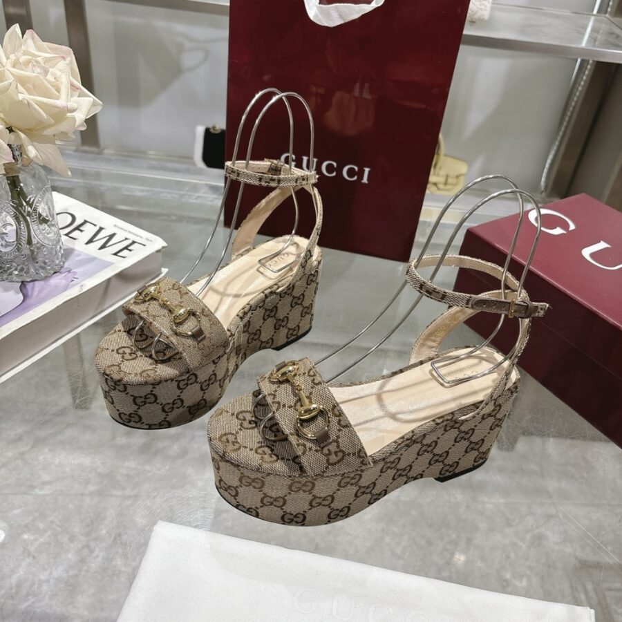 Alternative view of Gucci Women Horsebit Flatform Sandal Beige And Ebony 794718 2Hk80 9741