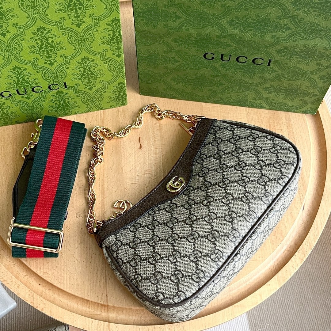 Gucci Ophidia Small Shoulder Bag Beige And Dark Brown 25Cm 735132 FABLE 9442 - Image 7