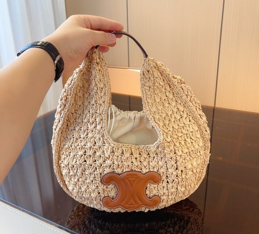 Alternative view of Celine Classic Panier Hobo Bag In Raffia And Calfskin Natural Tan 30Cm 112772Eyr 02Nt
