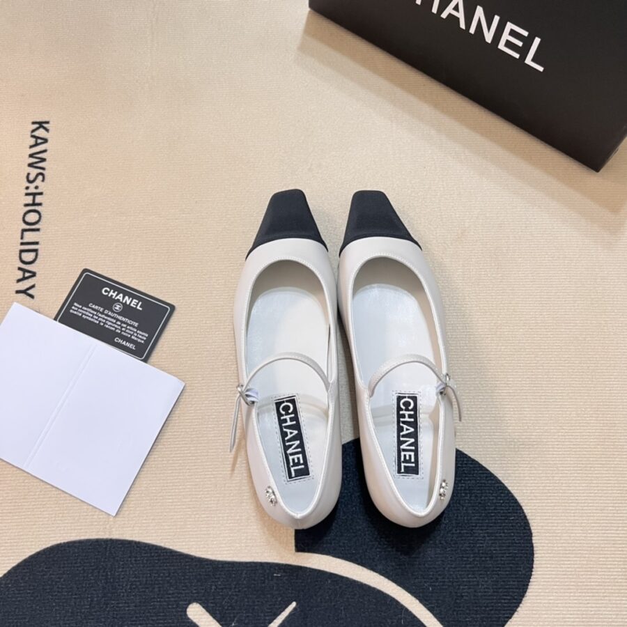Alternative view of Chanel Square Toe Ballet Flats Black White