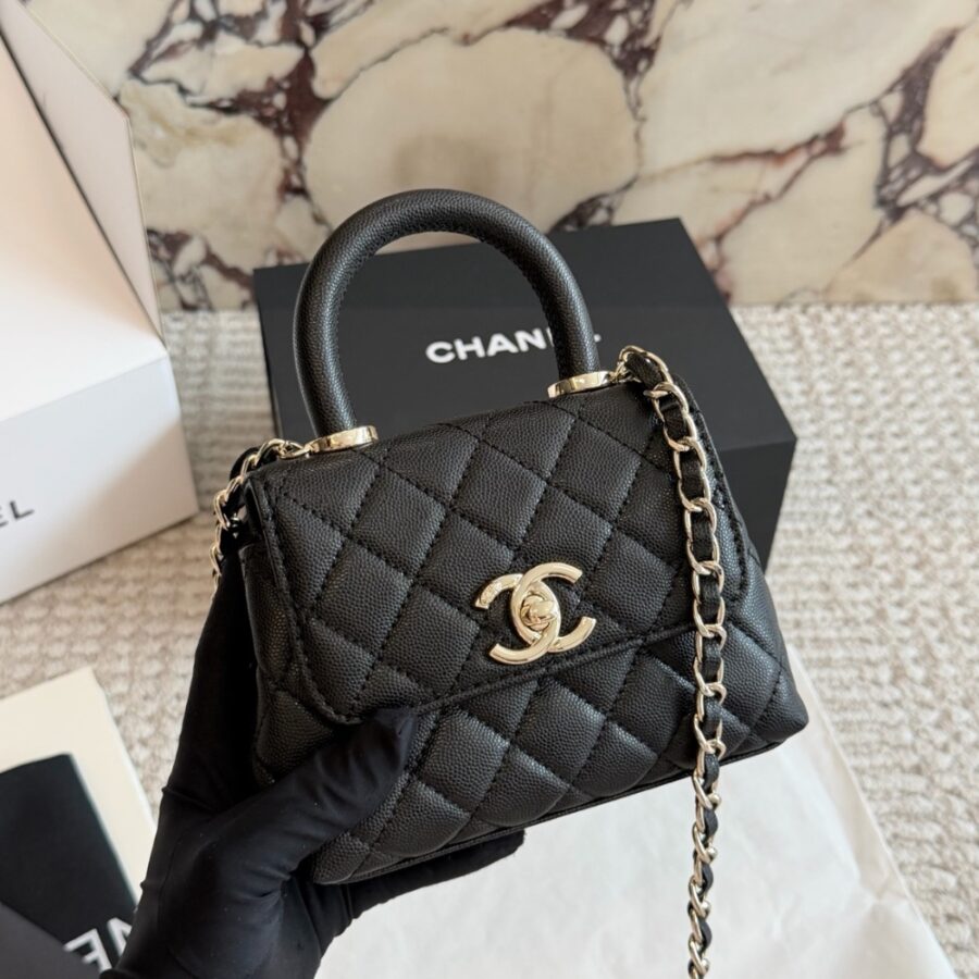 Alternative view of Chanel Mini Flap Bag With Top Handle Shiny And Gold Tone Metal Black 15Cm AS2215 B05061 94305