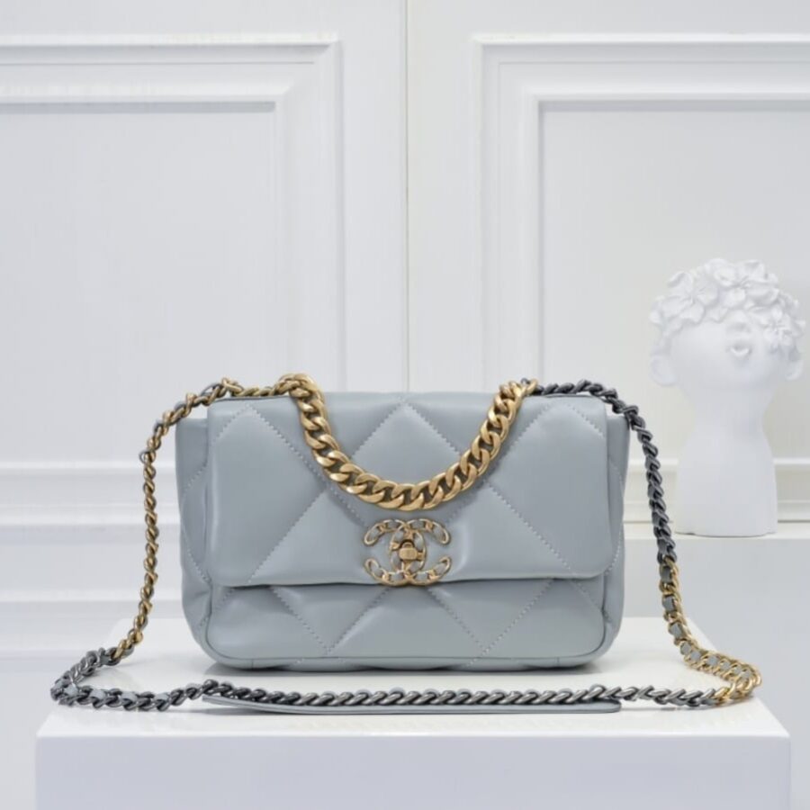 Alternative view of Chanel 19 Flap Bag Shiny Gold And Silver Tone Light Blue 26Cm