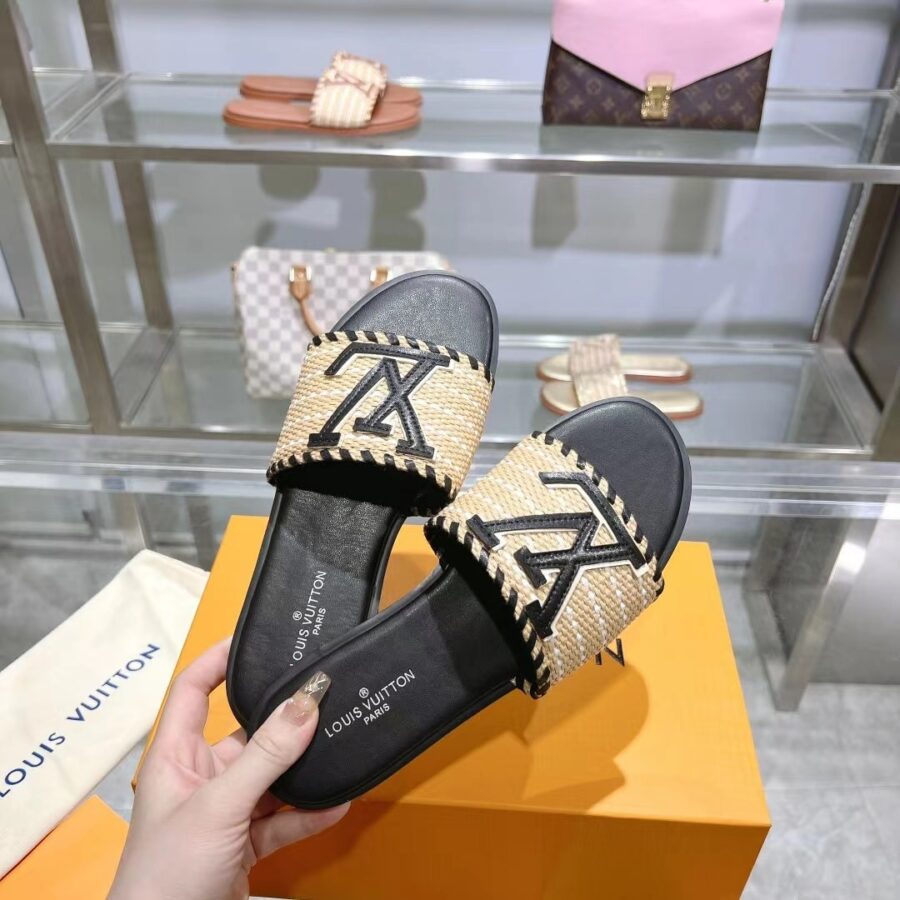 Alternative view of Louis Vuitton Lock It Flat Raffia Mules Black