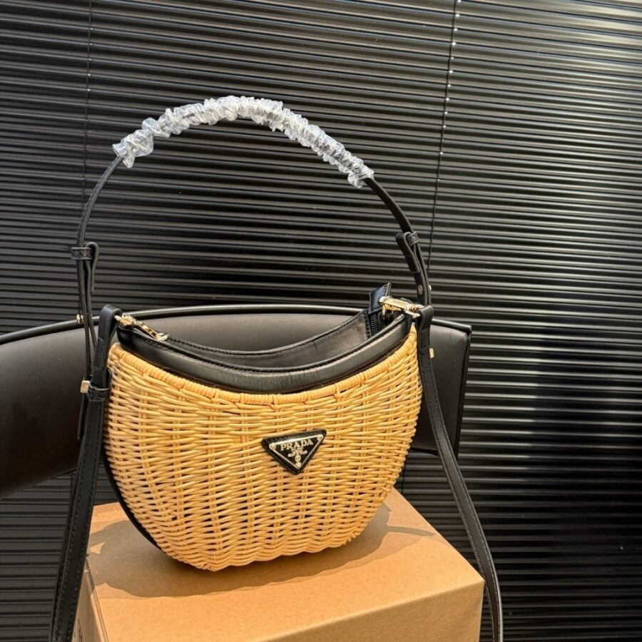 Alternative view of Prada Wicker And Leather Arqué Bag Black 22Cm 1Bc202 2Cyf F0I55 V Ooo