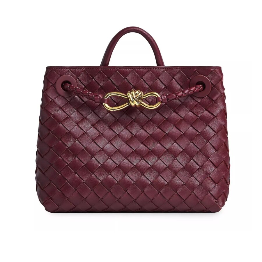 Bottega Veneta Andiamo Intrecciato Leather Top Handle Burgundy Black 33Cm