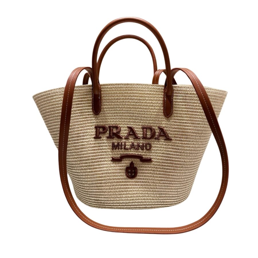 Prada Large Raffia And Leather Shopping Bag 25Cm 1Bg470 2Cxq F0A5T V Goo