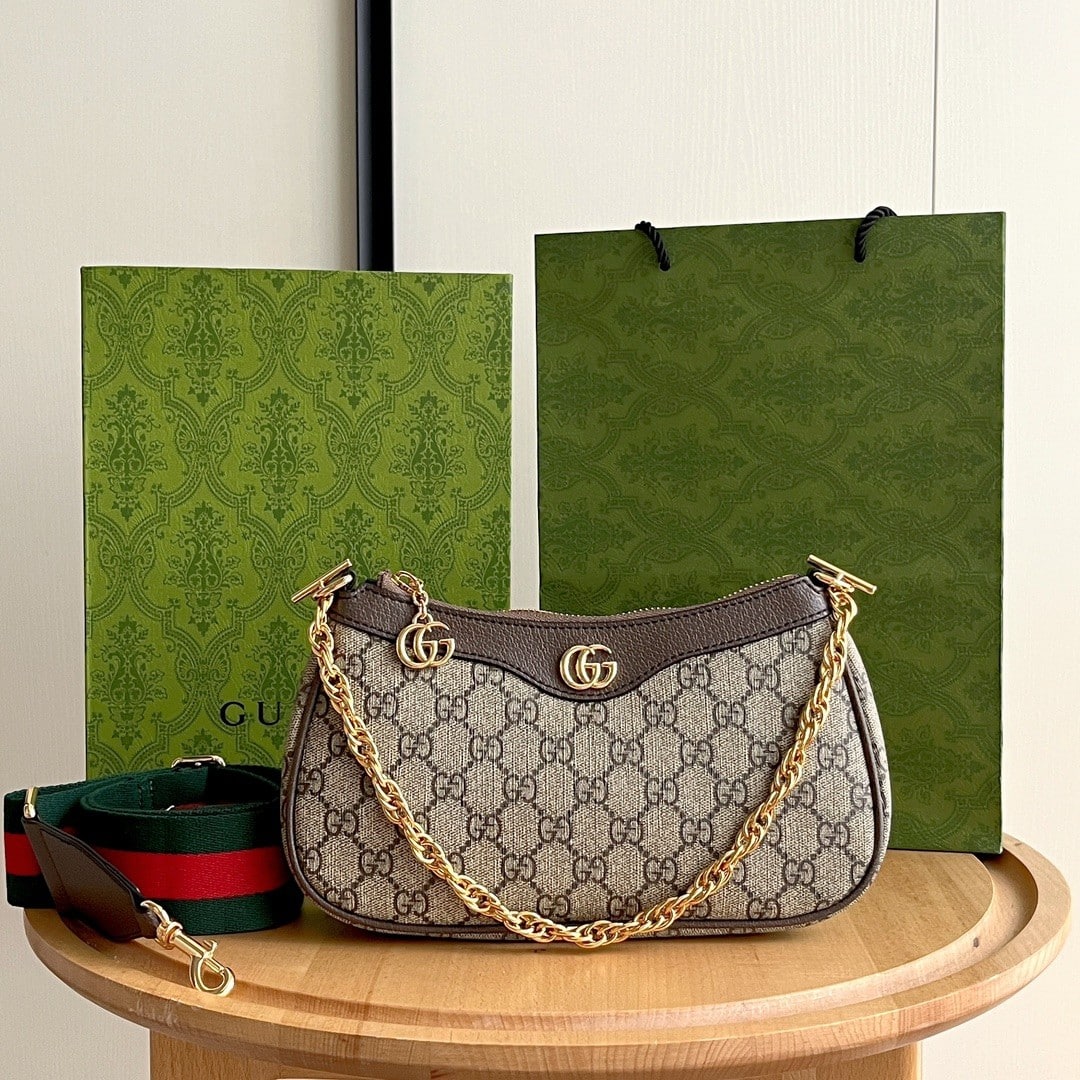 Gucci Ophidia Small Shoulder Bag Beige And Dark Brown 25Cm 735132 FABLE 9442 - Image 2