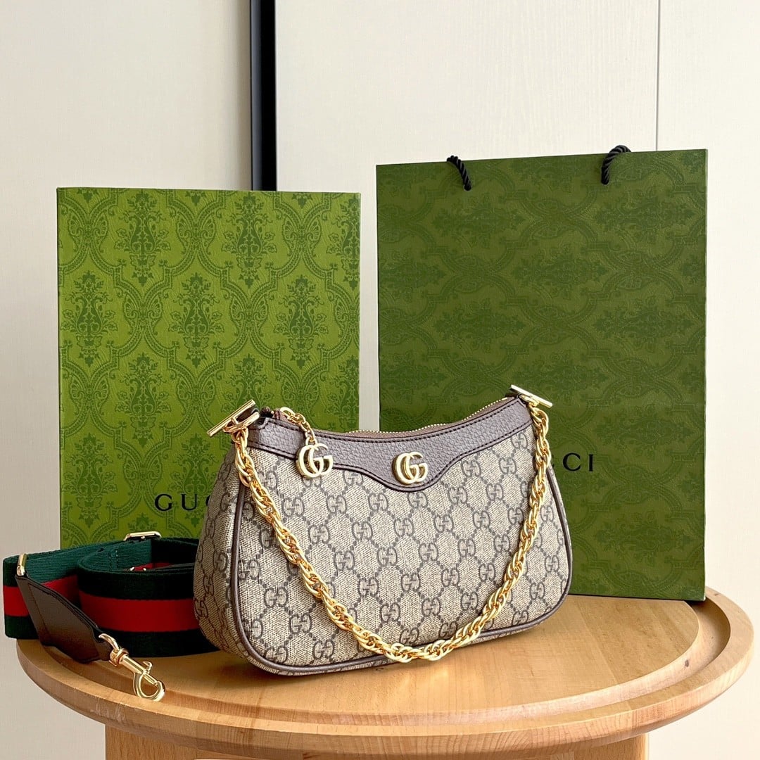 Gucci Ophidia Small Shoulder Bag Beige And Dark Brown 25Cm 735132 FABLE 9442 - Image 3