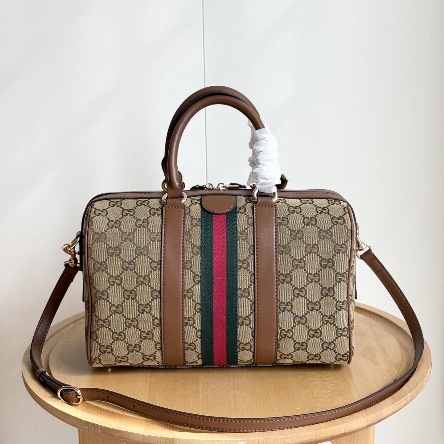 Gucci Ophidia Medium Boston Bag Beige And Brown GG Canvas 30Cm 857595 FAFUF 9870 - Image 8