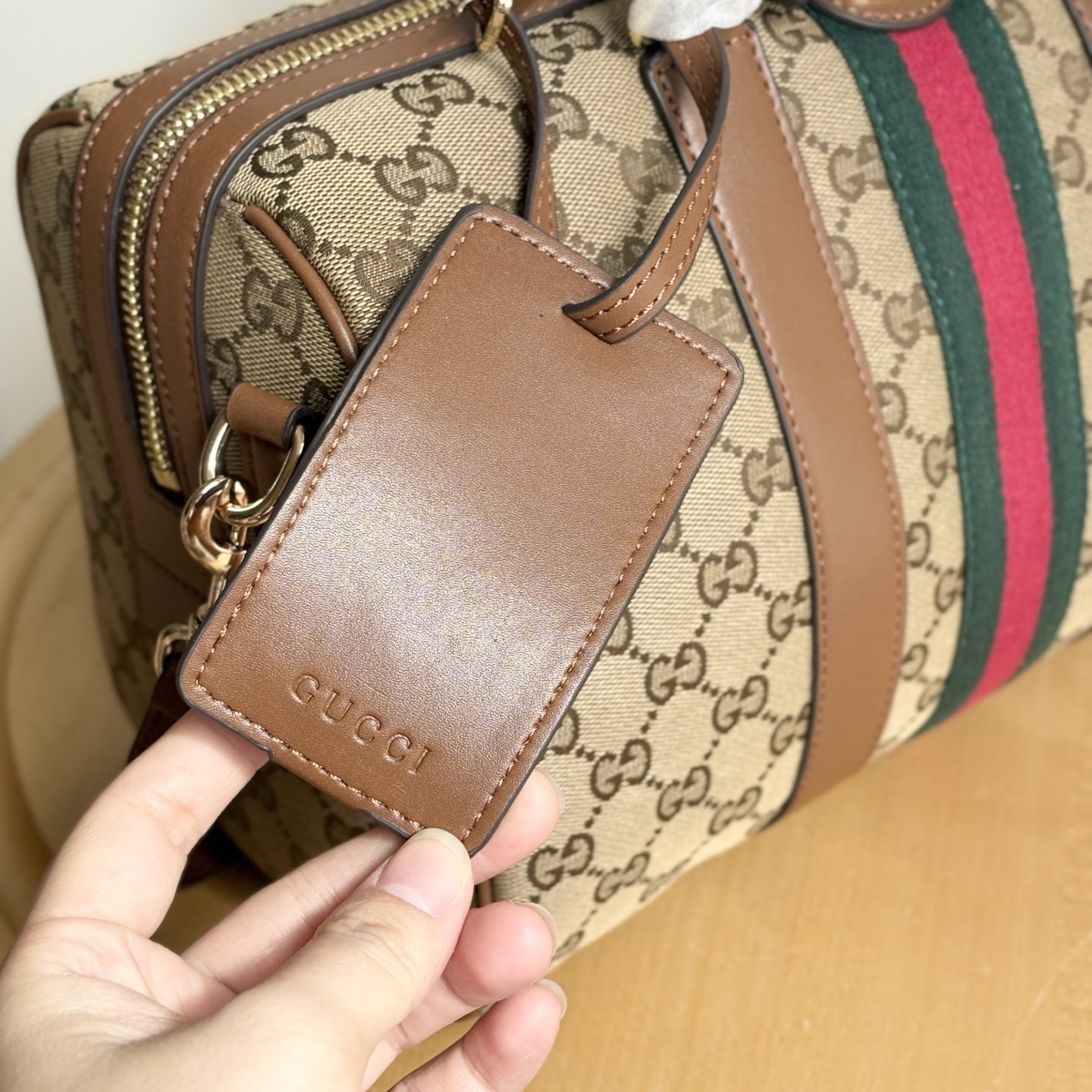Gucci Ophidia Medium Boston Bag Beige And Brown GG Canvas 30Cm 857595 FAFUF 9870 - Image 5