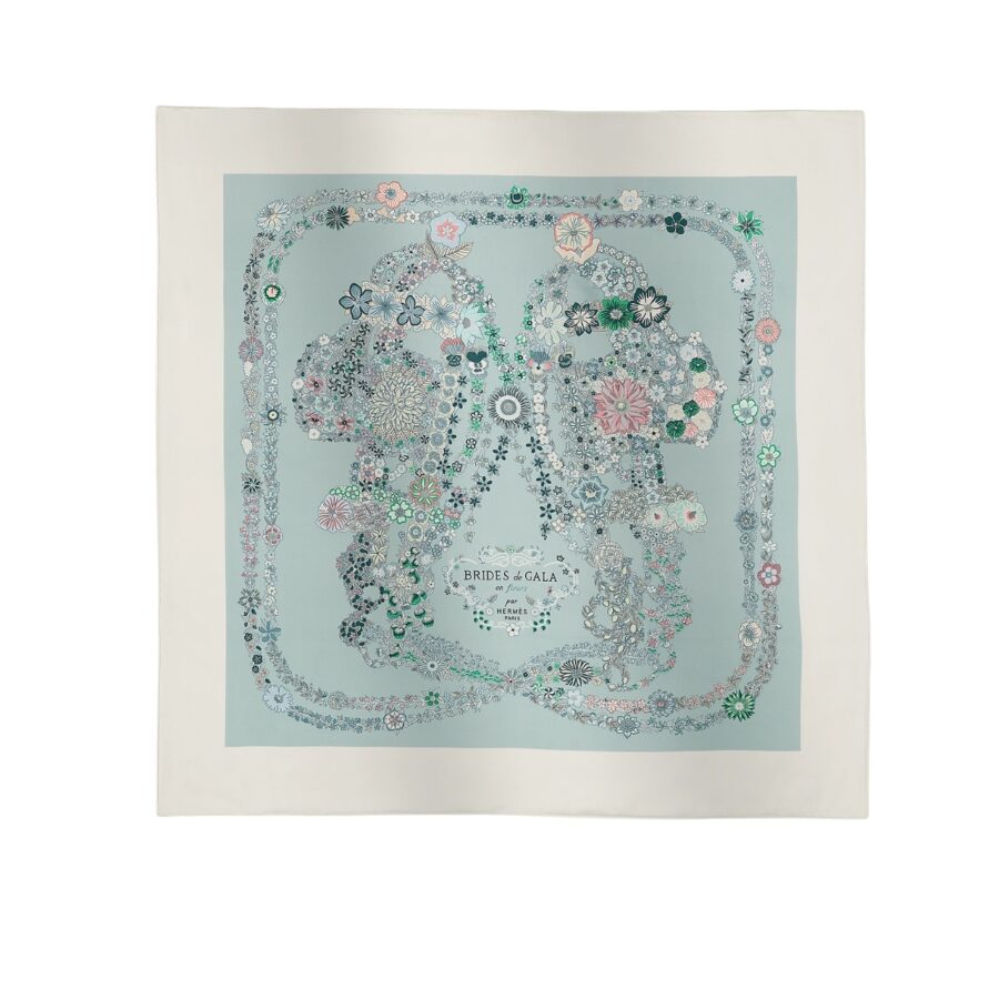Hermes Brides De Gala En Fleurs Scarf 90Cm Blanc H004192S 01