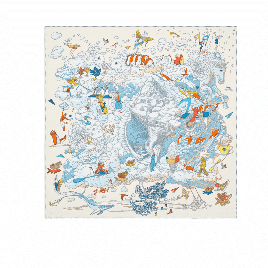 Hermes Sur Mon Nuage Scarf White 90Cm H003900S 05
