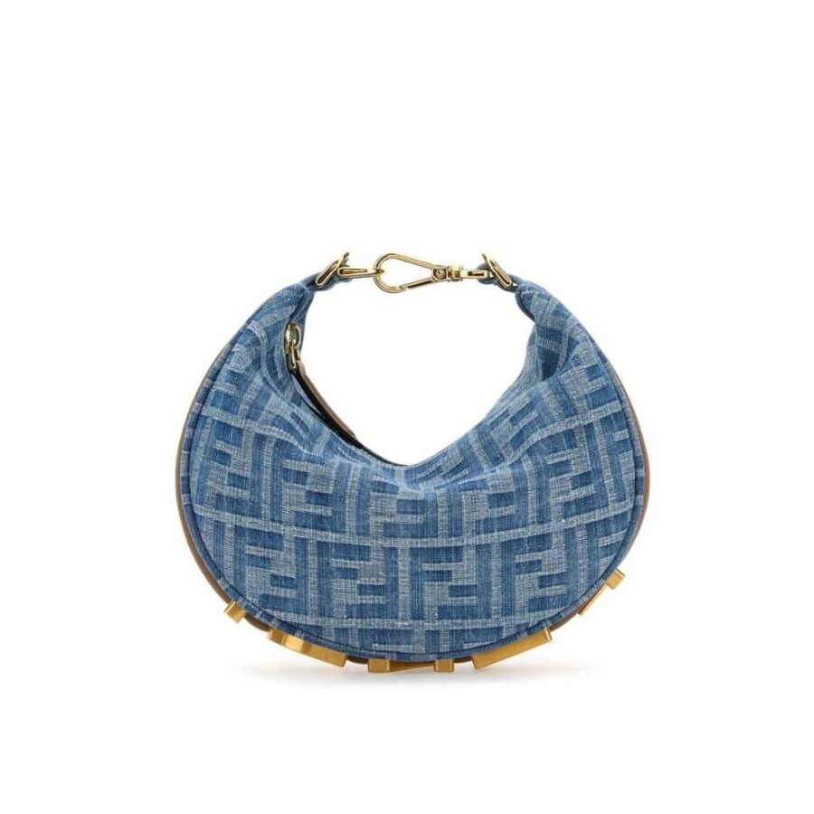 Fendi Fendigraphy Mini Bag FF Jacquard Fabric Denim Blue 20Cm 8BS081AS3FF1PLN