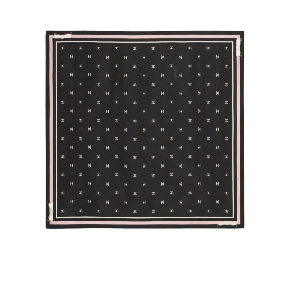Chanel Square Scarf Jacquard Silk Twill In Black Ecru And Pink 90Cm Aaa777 B19447 Naffw