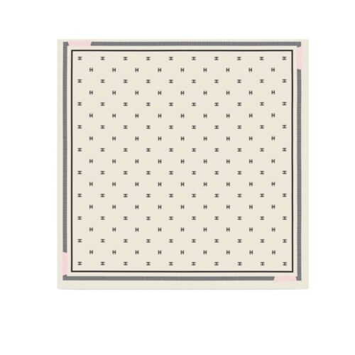Chanel Square Scarf Jacquard Silk Twill In Ecru Black And Light Pink 90Cm Aaa777 B19447 Nafft