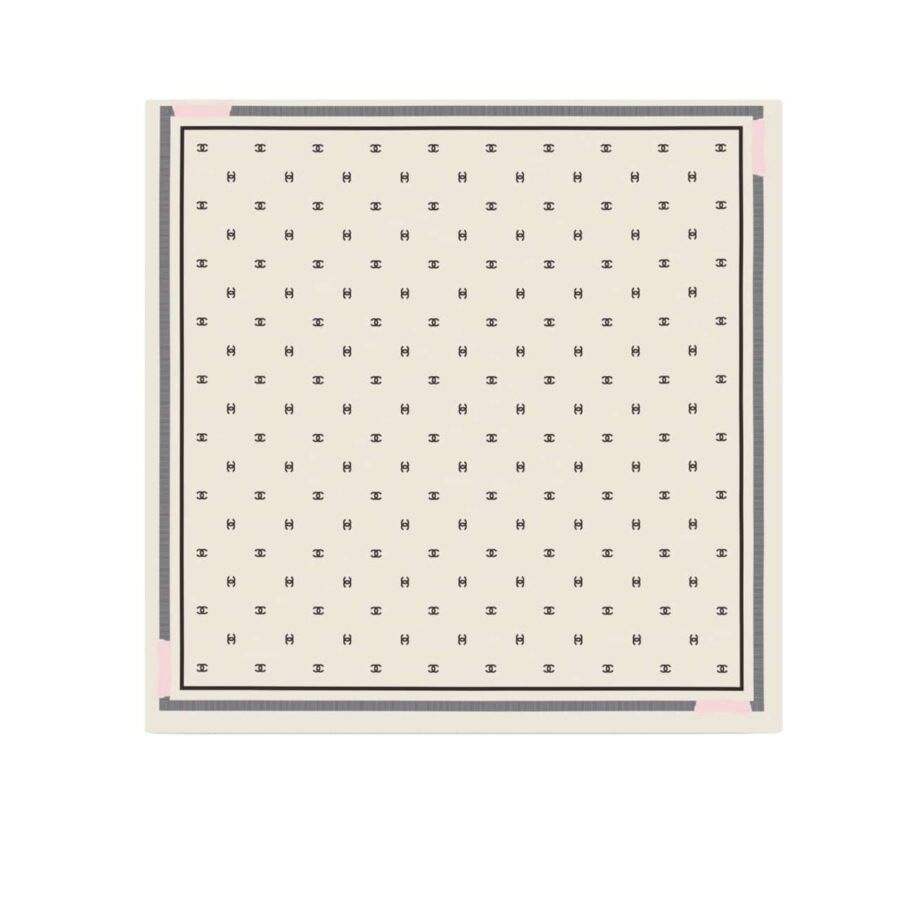 Chanel Square Scarf Jacquard Silk Twill In Ecru Black And Light Pink 90Cm Aaa777 B19447 Nafft
