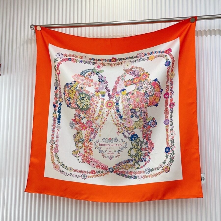 Alternative view of Hermes Brides De Gala En Fleurs Scarf 90Cm Vermillon H004192S 04