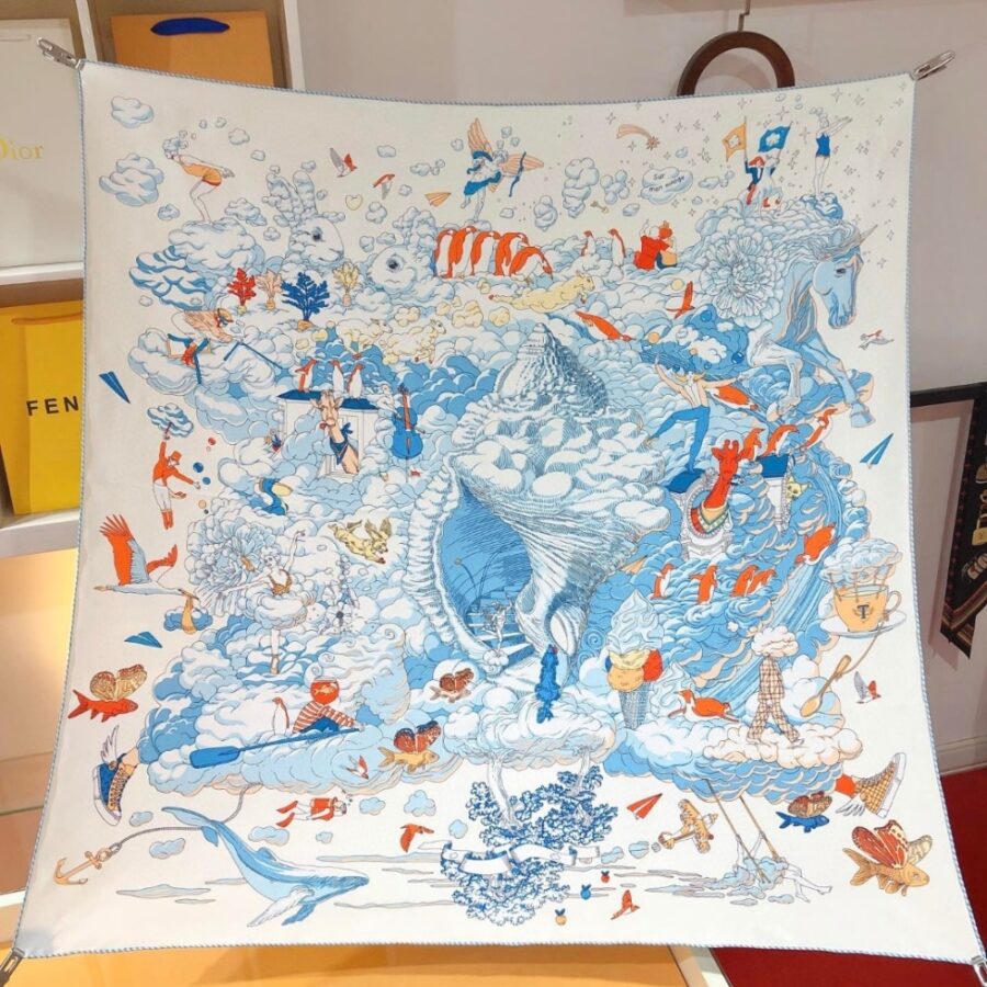 Alternative view of Hermes Sur Mon Nuage Scarf White 90Cm H003900S 05