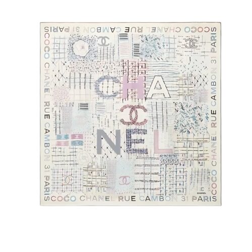 Chanel Square Scarf Silk Twill Multicolor In Ecru 90Cm Aa8619 B09320 Nk635