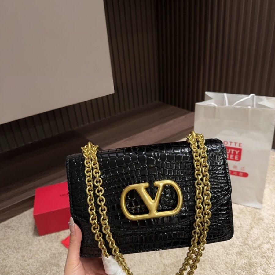 Alternative view of Valentino Garavani Vain Small Shoulder Bag In Crocodile Black 19Cm 6W0B0R17Tvg 0No