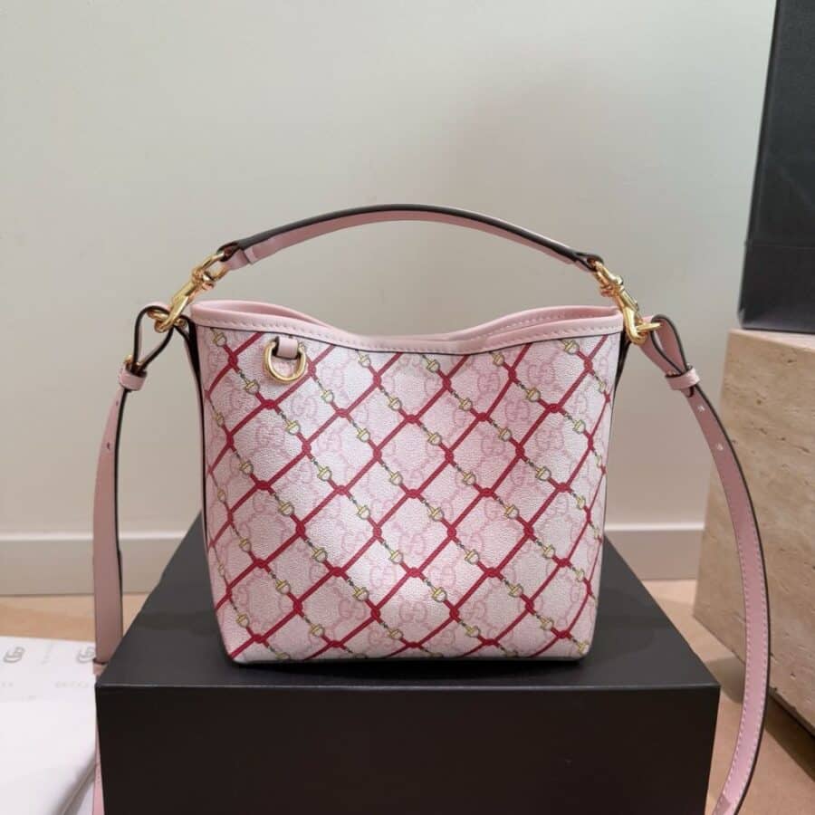 Alternative view of Gucci GG Emblem Small Bucket Bag Pink And Red 20Cm 815118 FAFF1 8649