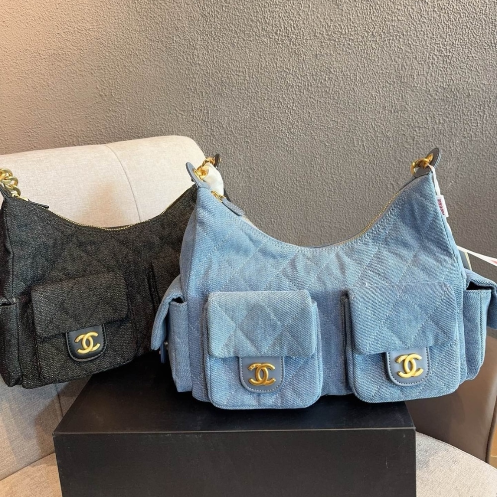 Chanel Large Hobo Bag Washed Denim And Gold Tone Metal Blue 31Cm AS5339 B19251 NG353 - Image 8