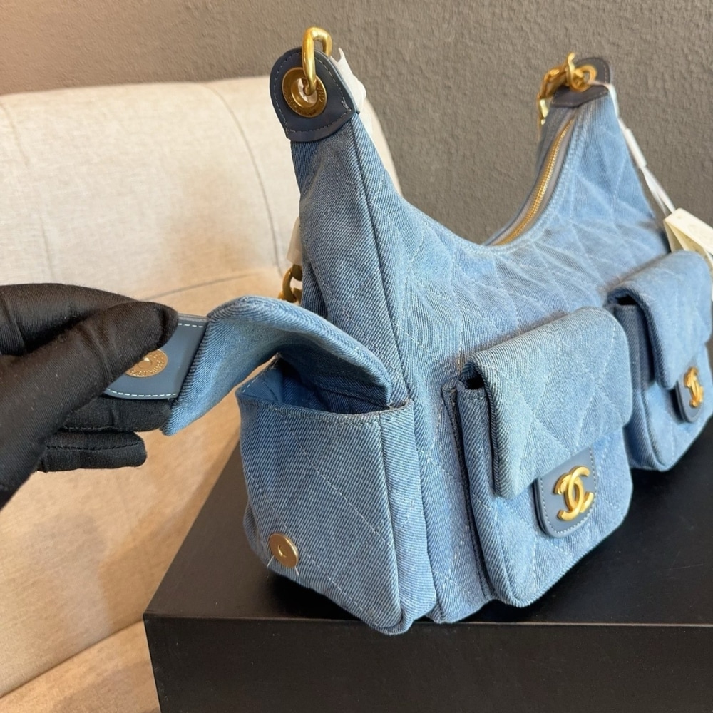 Chanel Large Hobo Bag Washed Denim And Gold Tone Metal Blue 31Cm AS5339 B19251 NG353 - Image 6