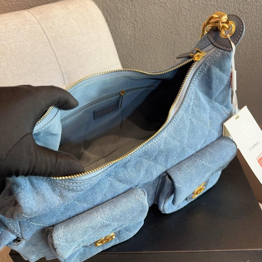 Chanel Large Hobo Bag Washed Denim And Gold Tone Metal Blue 31Cm AS5339 B19251 NG353 - Image 7