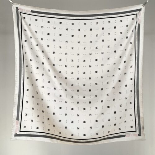 Alternative view of Chanel Square Scarf Jacquard Silk Twill In Ecru Black And Light Pink 90Cm Aaa777 B19447 Nafft