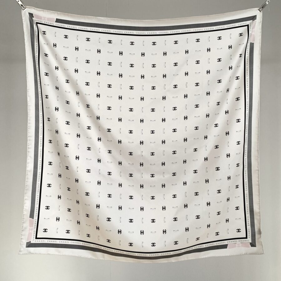 Alternative view of Chanel Square Scarf Jacquard Silk Twill In Ecru Black And Light Pink 90Cm Aaa777 B19447 Nafft