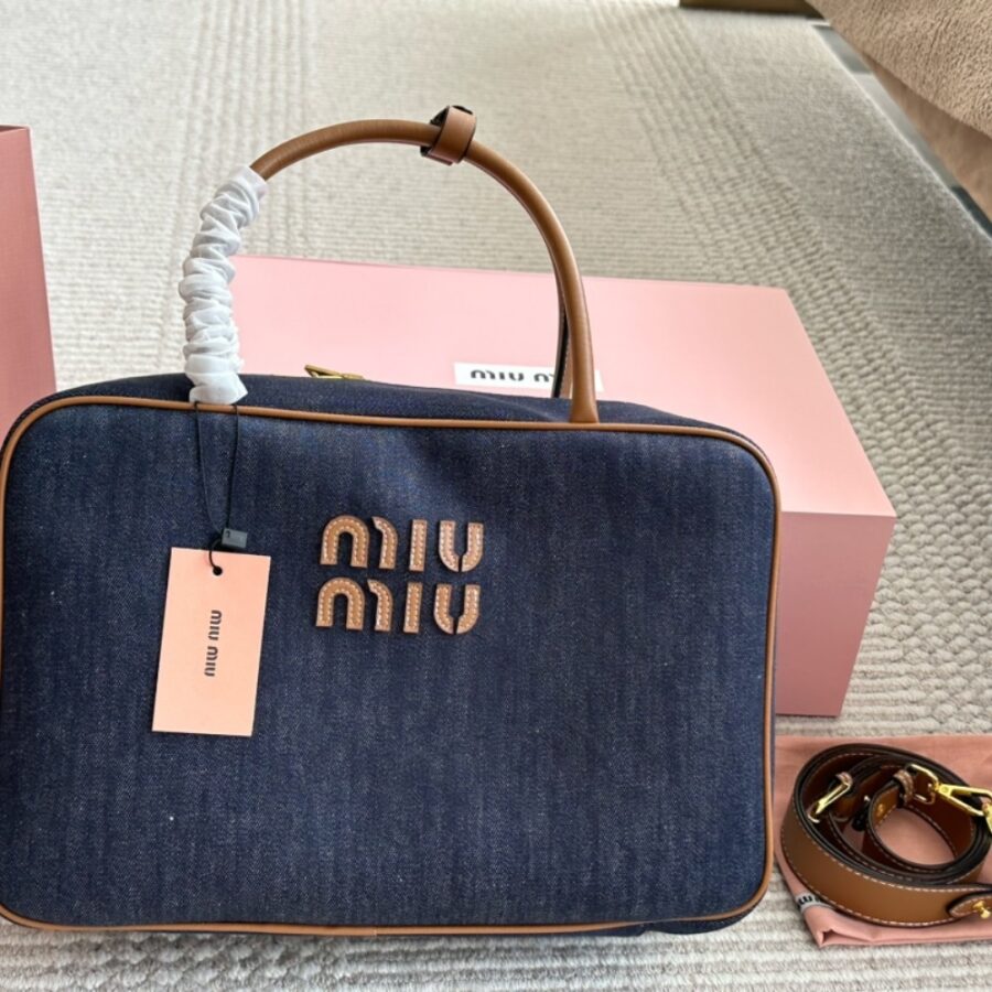 Alternative view of Miumiu Beau Denim Top Handle Bag Blue 35Cm