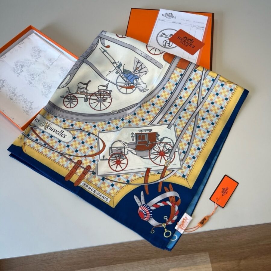 Alternative view of Hermes Les Voitures Nouvelles Scarf Marine 90Cm H984108S 08