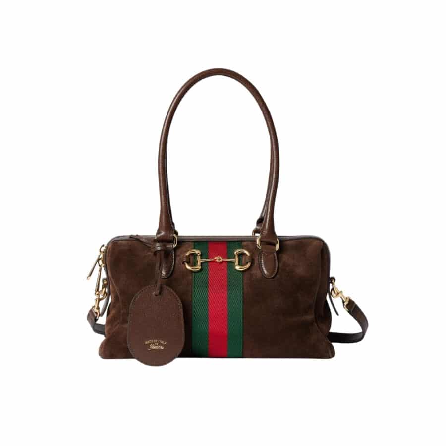 Gucci Borsetto Medium Boston Bag Suede Leather Dark Brown 28Cm 866732 AAGIR 2146