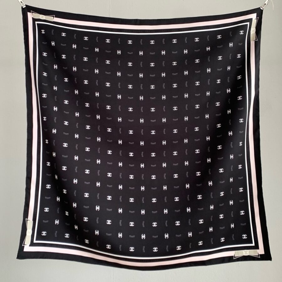 Alternative view of Chanel Square Scarf Jacquard Silk Twill In Black Ecru And Pink 90Cm Aaa777 B19447 Naffw