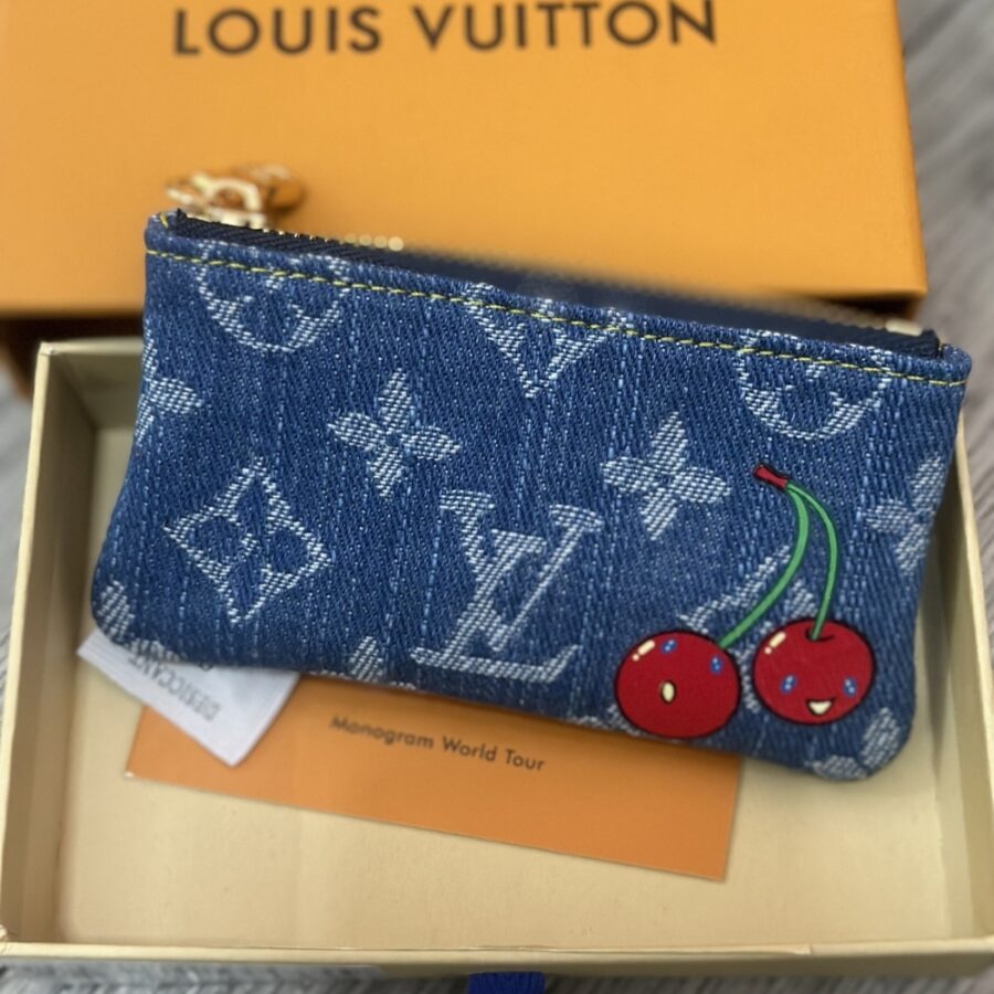 Alternative view of Louis Vuitton X Murakami Key Pouch Wallet Monogram Cherry Denim 12Cm M14938