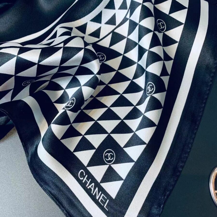 Alternative view of Chanel Cc Motif Square Neck Twill Silk Scarf Black