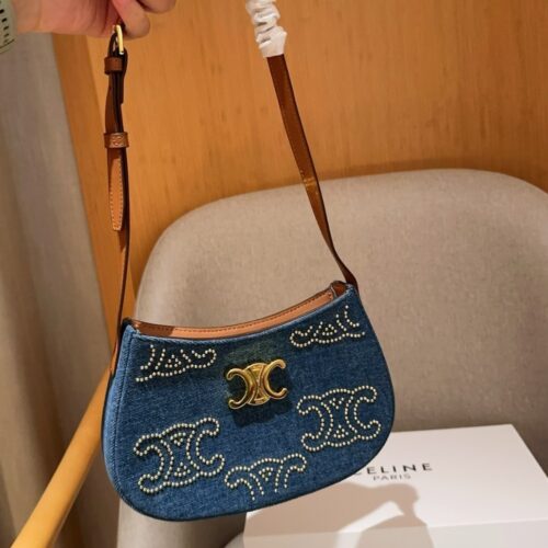 Alternative view of Celine Medium Tilly Bag With Triomphe Studs And Calfskin Denim 22Cm