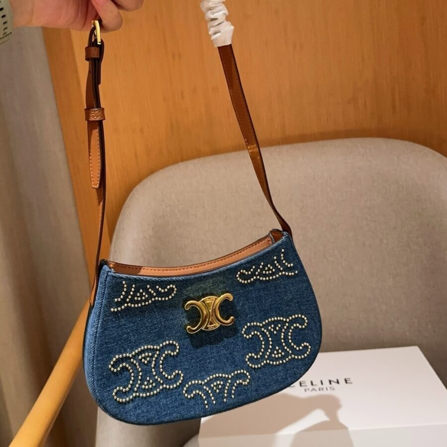 Alternative view of Celine Medium Tilly Bag With Triomphe Studs And Calfskin Denim 22Cm
