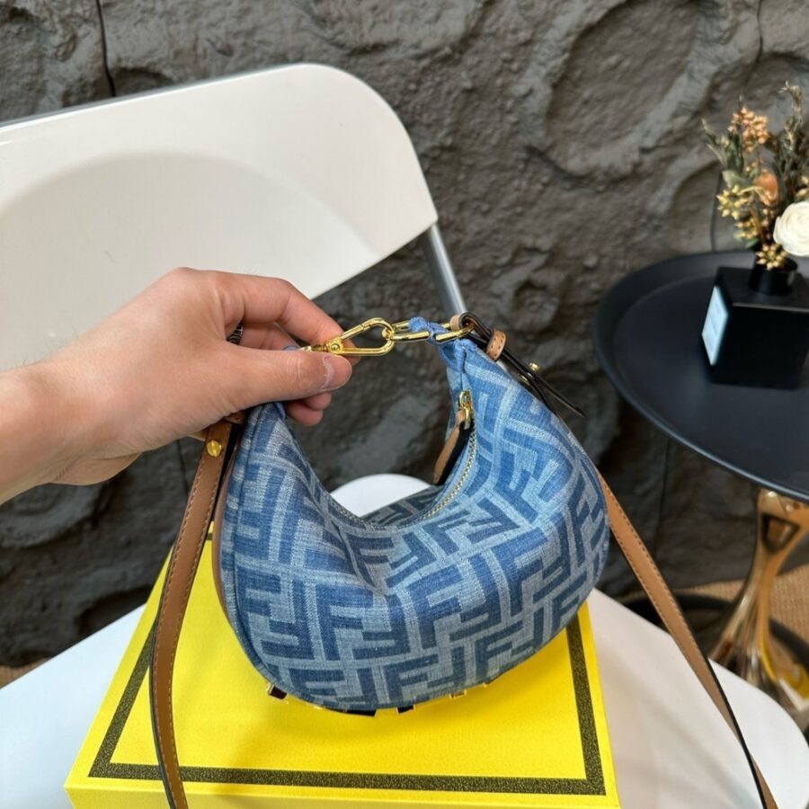 Alternative view of Fendi Fendigraphy Mini Bag FF Jacquard Fabric Denim Blue 20Cm 8BS081AS3FF1PLN