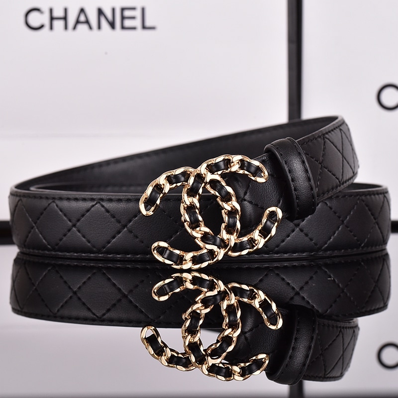 Alternative view of Chanel Cc Belt Gold Chain And Black Leather 28Mm