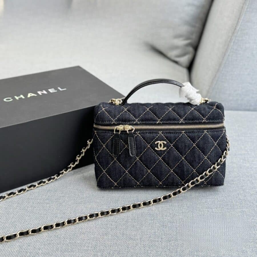 Alternative view of Chanel Classic Vanity with Chain Gold Metal Denim Dark Blue 19cm AP4385 B23492 U7663