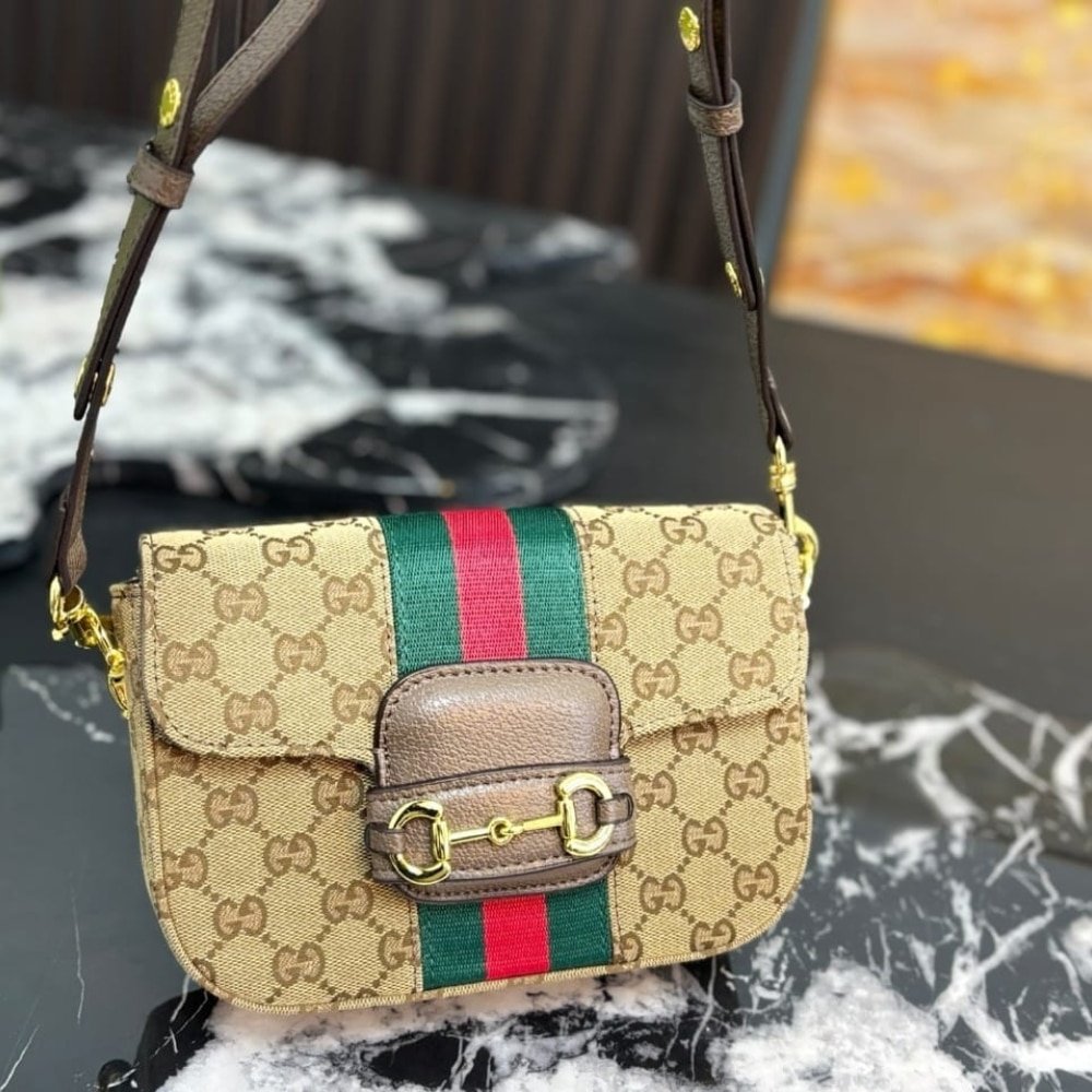 Gucci Horsebit 1955 Small Shoulder Bag Sand And Brown GG Canvas 21cm 866762 FAFV9 9653 - Image 2