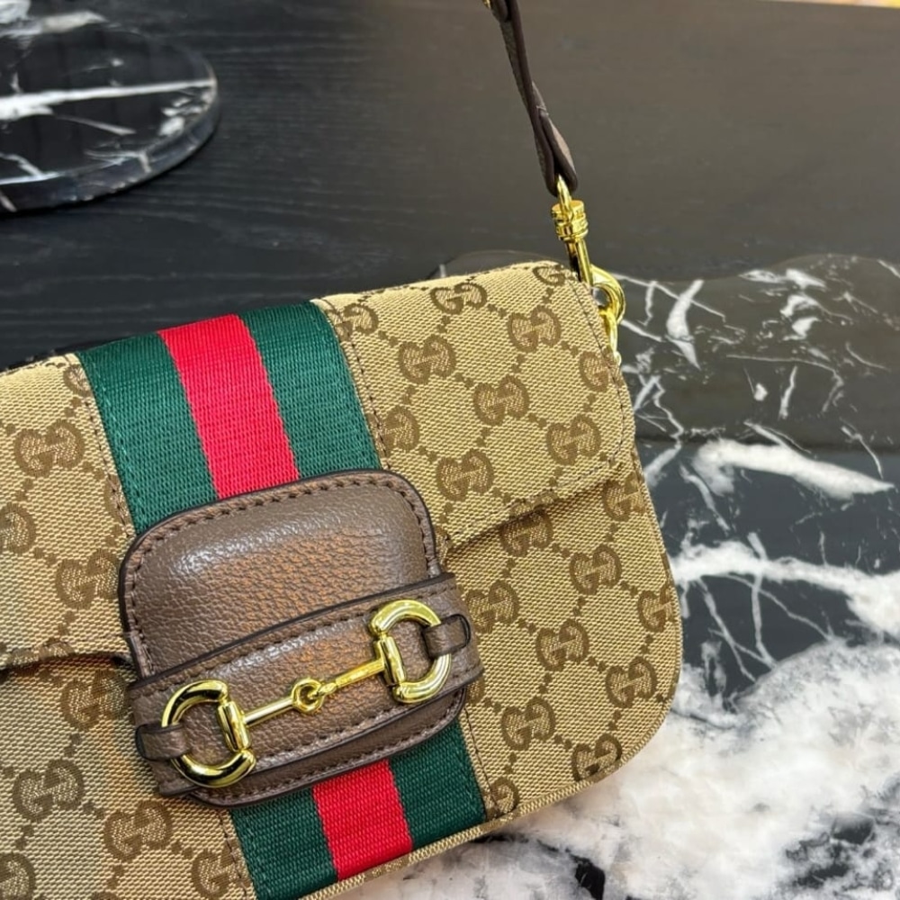 Gucci Horsebit 1955 Small Shoulder Bag Sand And Brown GG Canvas 21cm 866762 FAFV9 9653 - Image 3