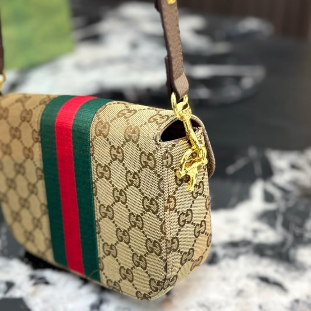 Gucci Horsebit 1955 Small Shoulder Bag Sand And Brown GG Canvas 21cm 866762 FAFV9 9653 - Image 4